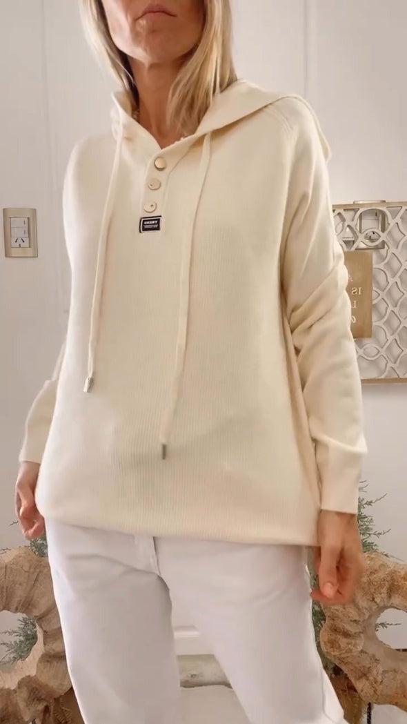 Damski top z okrągłym dekoltem i kapturem, ściągany sznurkiem, swobodny