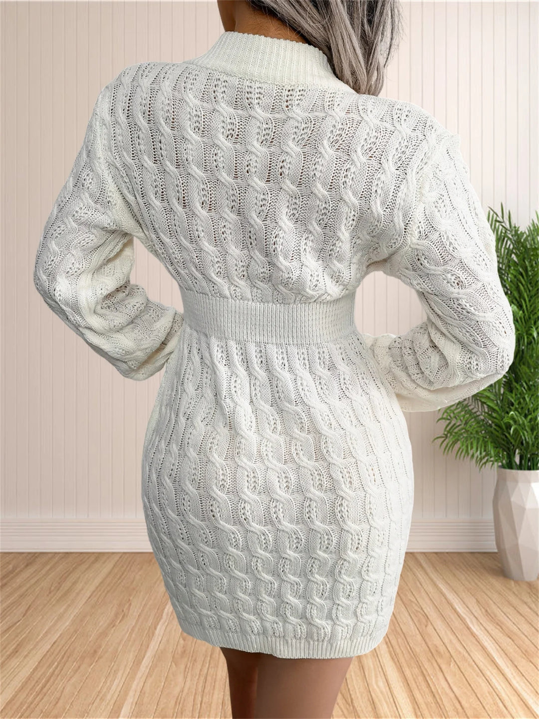Damska dzianinowa sukienka swetrowa – dopasowana, z długim rękawem
