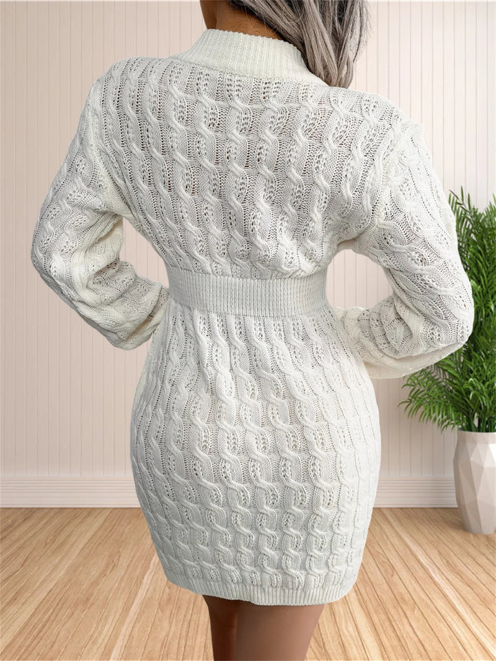 Damska dzianinowa sukienka swetrowa – dopasowana, z długim rękawem