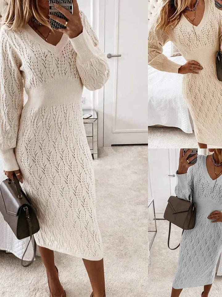 Damska dzianinowa sukienka z długim rękawem – ciepła, dopasowana i wygodna