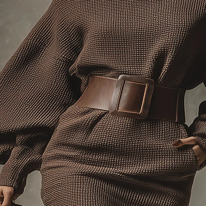 Asymetryczna Dzianinowa Sukienka z Paskiem