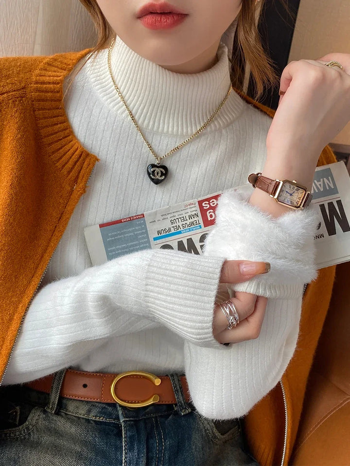 Damski golf ocieplany – zimowy, grubszy, z welurową podszewką