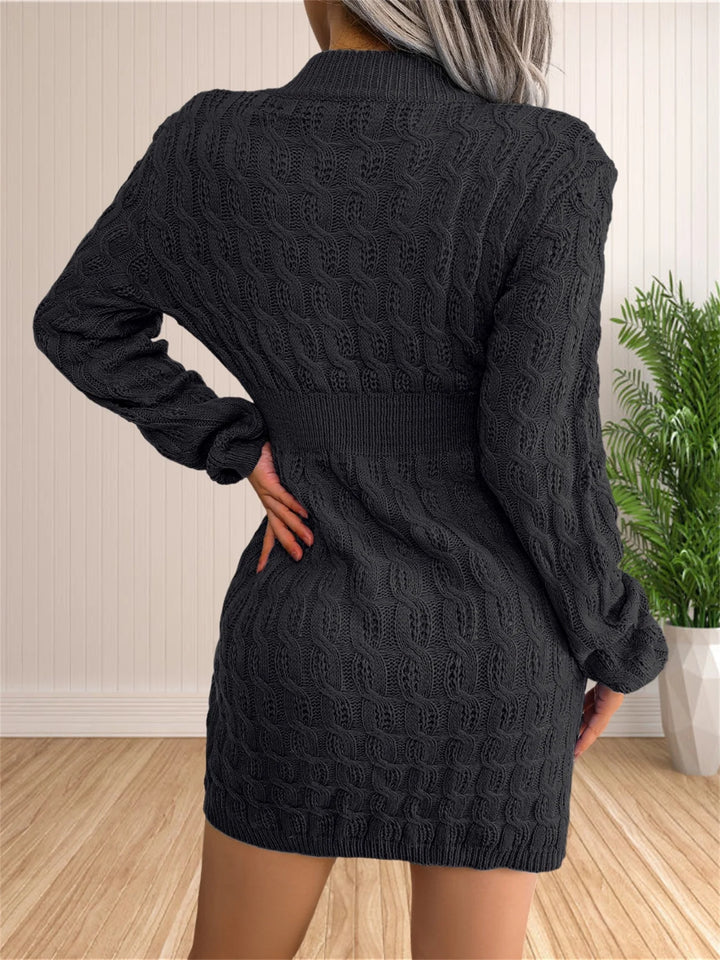 Damska dzianinowa sukienka swetrowa – dopasowana, z długim rękawem