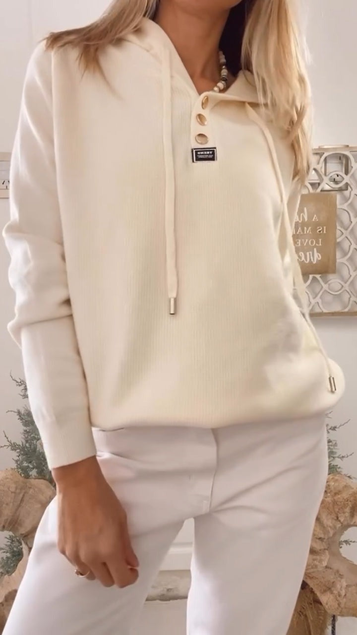 Damski top z okrągłym dekoltem i kapturem, ściągany sznurkiem, swobodny